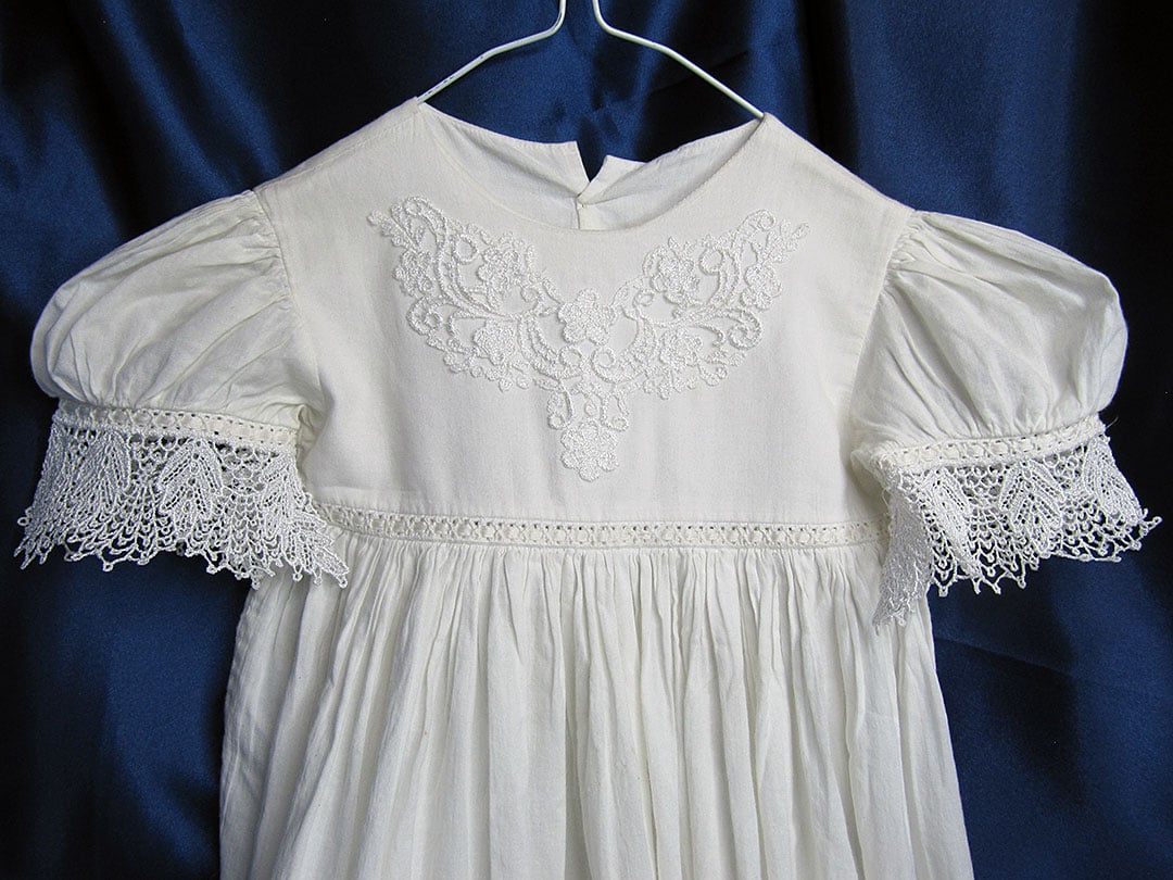 MESA046ChristeningGown2 | Embroidery Legacy Christening Gown lace sleeves