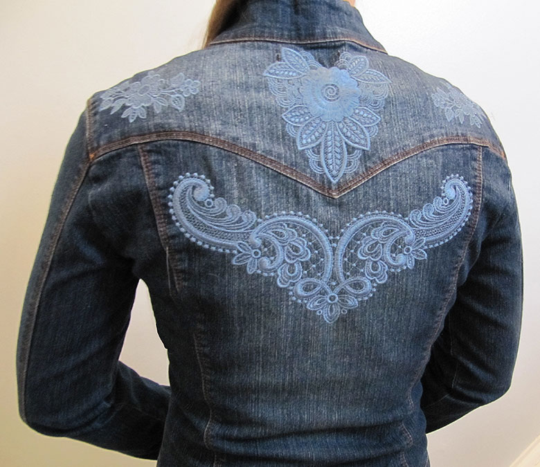 denimjacketwithlace_back | Embroidery Legacy denim jacket with lace back