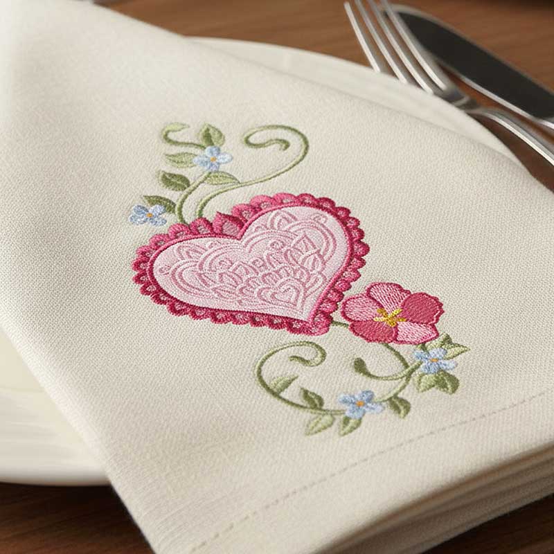 AIHR106_Napkin | Embroidery Legacy heart floral napkin