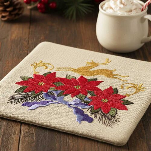 poinsettia mug rug