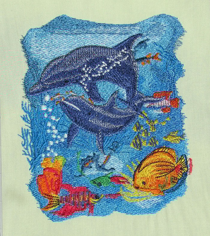 C-3155TropicalFishDolphins_sewout | Embroidery Legacy Tropical fish dolphins embroidery design