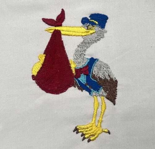 standing stork embroidery design