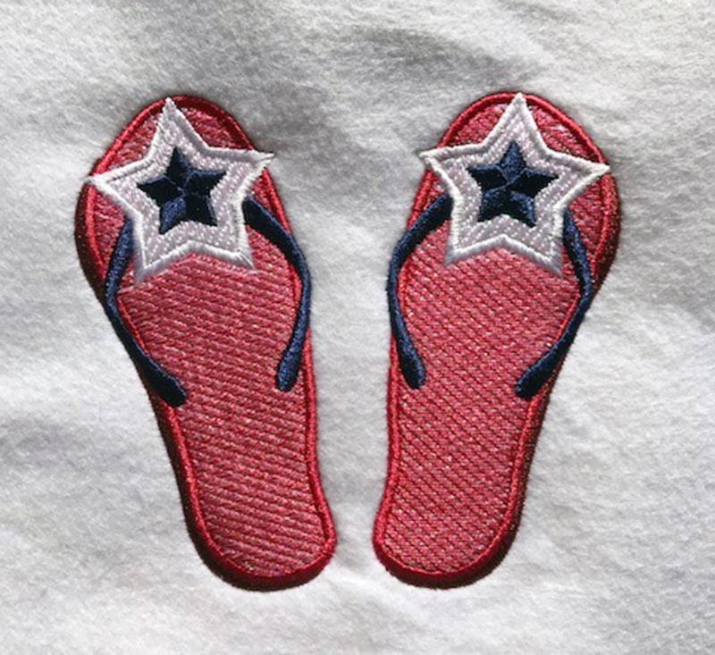 AIML_Flipflops | Embroidery Legacy 4th of July mylar flip flops embroidery design