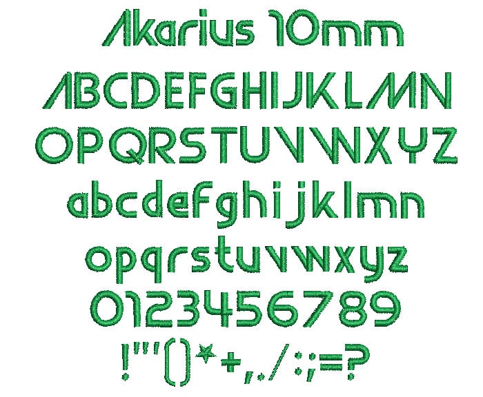 Akarius 10mm Font 1 | Embroidery Legacy Akarius 10mm Font 1