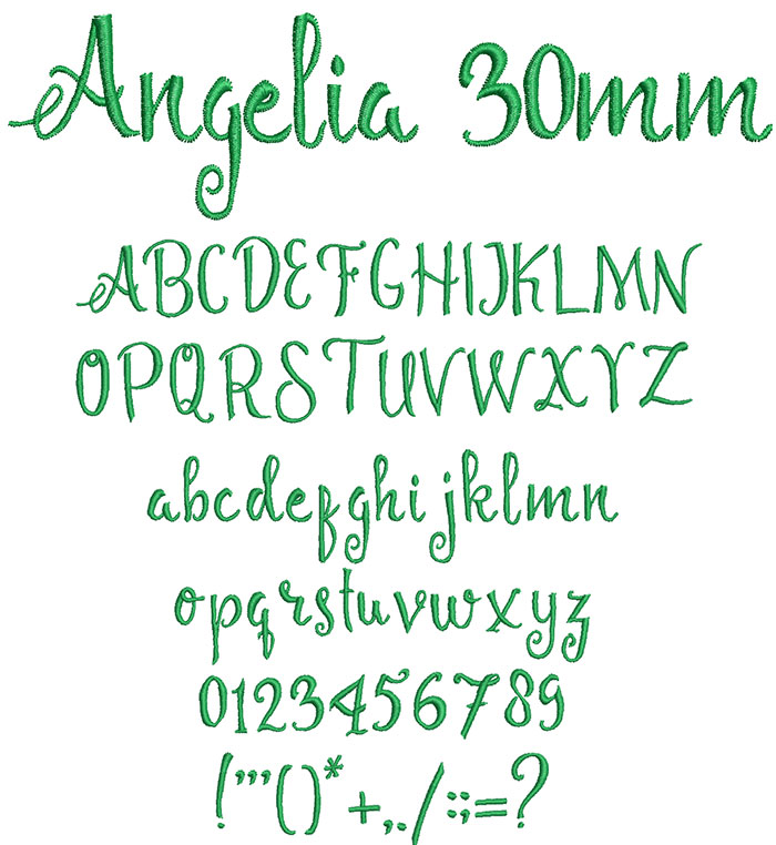 Angelia 30mm Font 1 | Embroidery Legacy Angelia 30mm Font 1