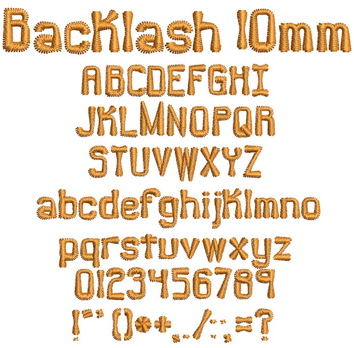 Backlash 10mm Font 1 | Embroidery Legacy Backlash 10mm Font 1