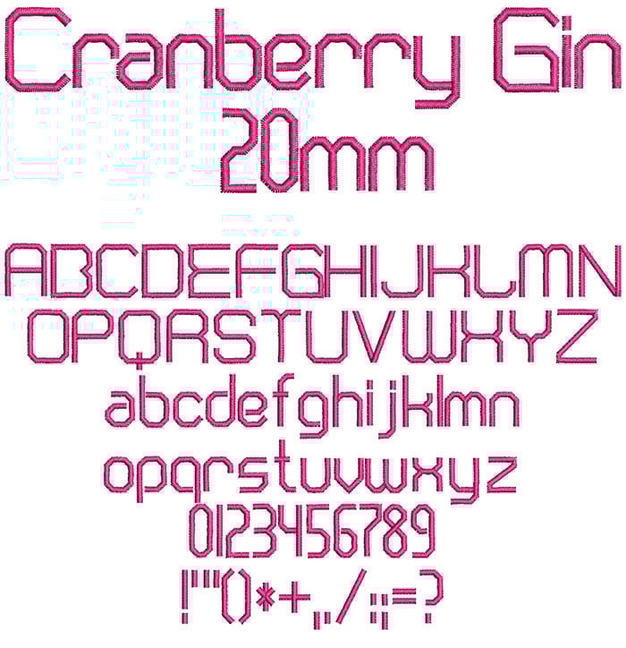 Cranberry Gin 20mm Font 1 | Embroidery Legacy Cranberry Gin 20mm Font 1