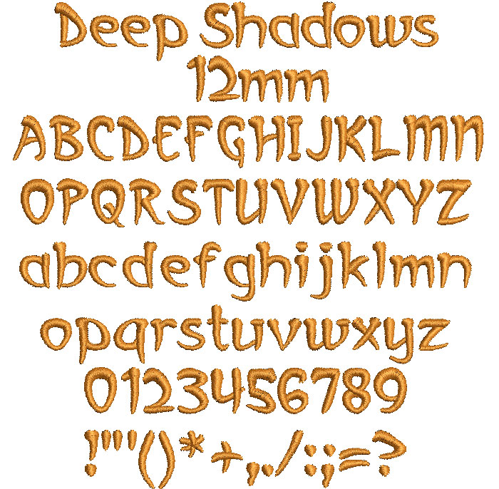 Deep Shadows 12mm Font 1 | Embroidery Legacy Deep Shadows 12mm Font 1
