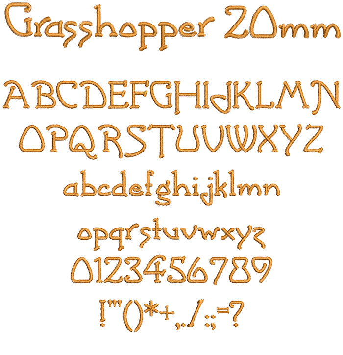 Grasshopper 20mm Font 1 | Embroidery Legacy Grasshopper 20mm Font 1