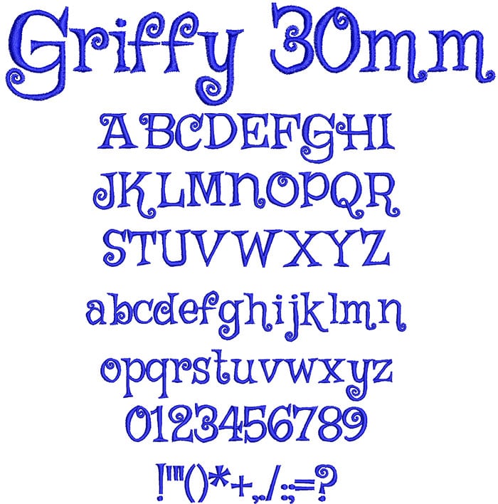 Griffy 30mm Font 1 | Embroidery Legacy Griffy 30mm Font 1