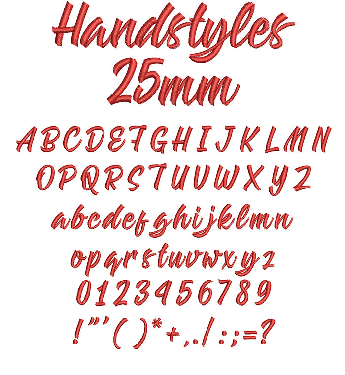Handstyles 25mm Font 1 | Embroidery Legacy Handstyles 25mm Font 1