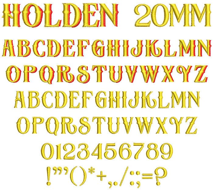 Holden 20mm 2 Color Font 1 | Embroidery Legacy Holden 20mm 2 Color Font 1