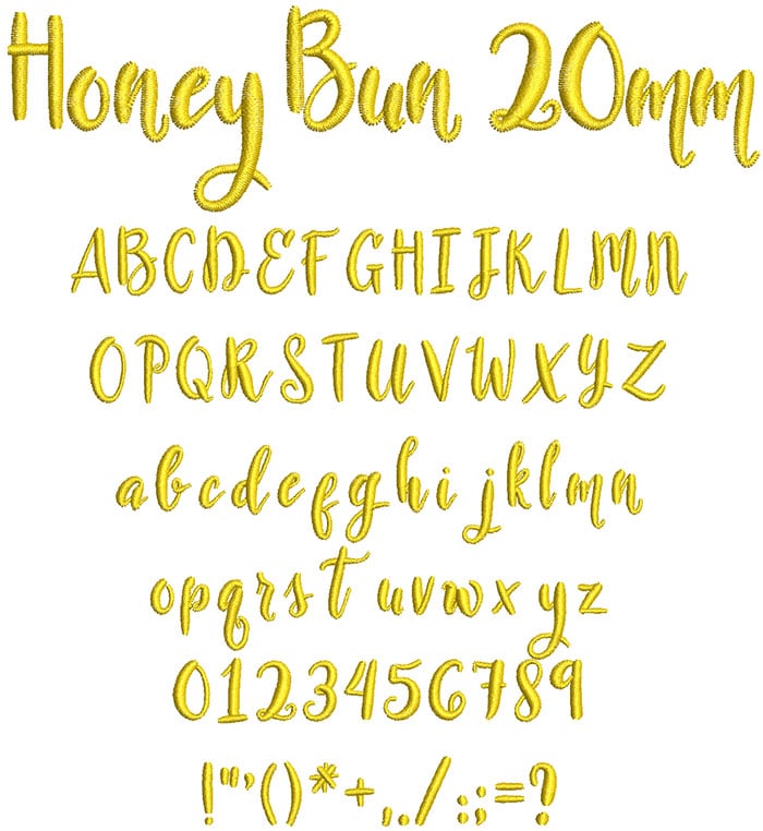 Honey Bun 20mm Font 1 | Embroidery Legacy Honey Bun 20mm Font 1