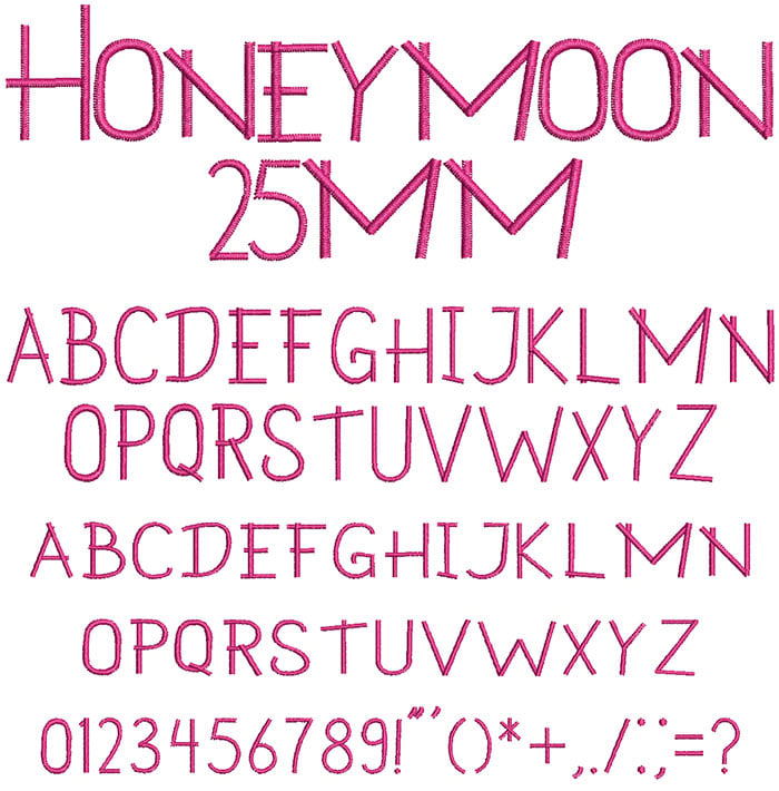 Honeymoon 25mm Font 1 | Embroidery Legacy Honeymoon 25mm Font 1