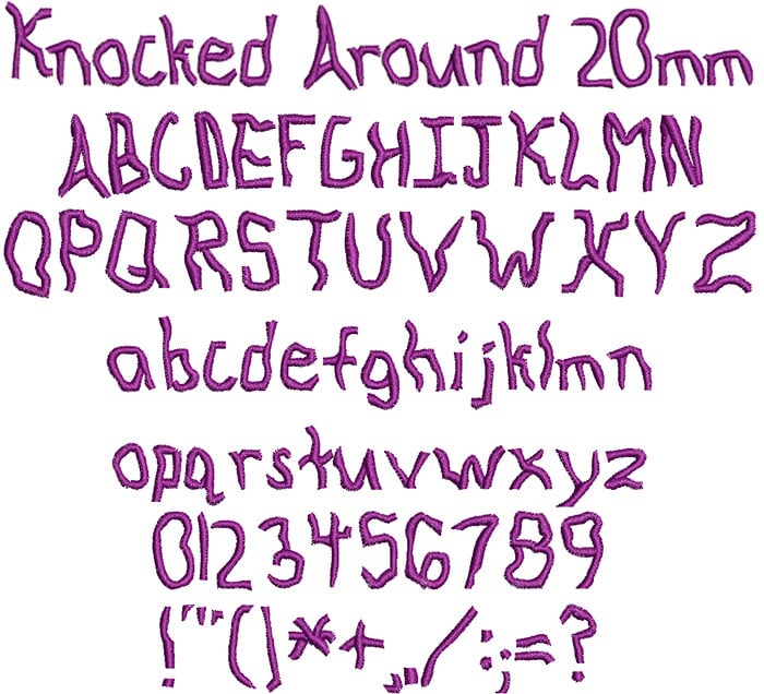 Knocked Around 20mm Font 1 | Embroidery Legacy Knocked Around 20mm Font 1