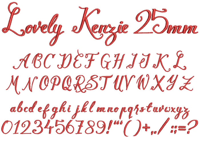 Lovely Kenzie 25mm Font 1 | Embroidery Legacy Lovely Kenzie 25mm Font 1