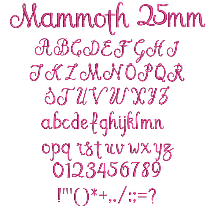 Mammoth 25mm Font 1 | Embroidery Legacy Mammoth 25mm Font 1
