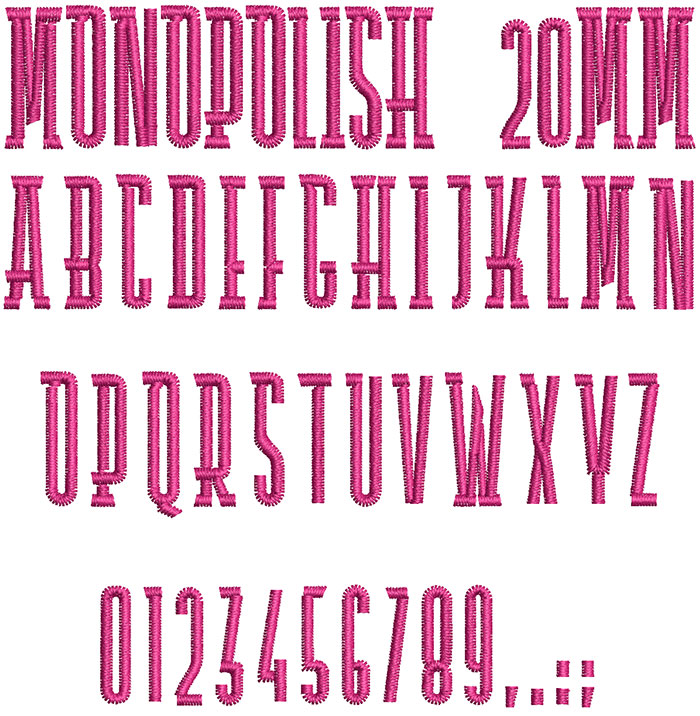 Monopolish 20mm Font 1 | Embroidery Legacy Monopolish 20mm Font 1