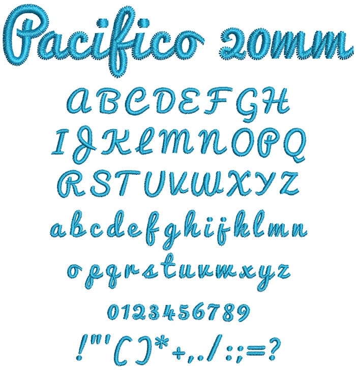 Pacifico 20mm Font 1 | Embroidery Legacy Pacifico 20mm Font 1