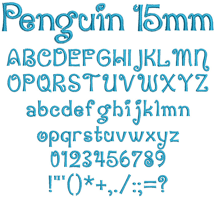 Penguin 15mm Font 1 | Embroidery Legacy Penguin 15mm Font 1