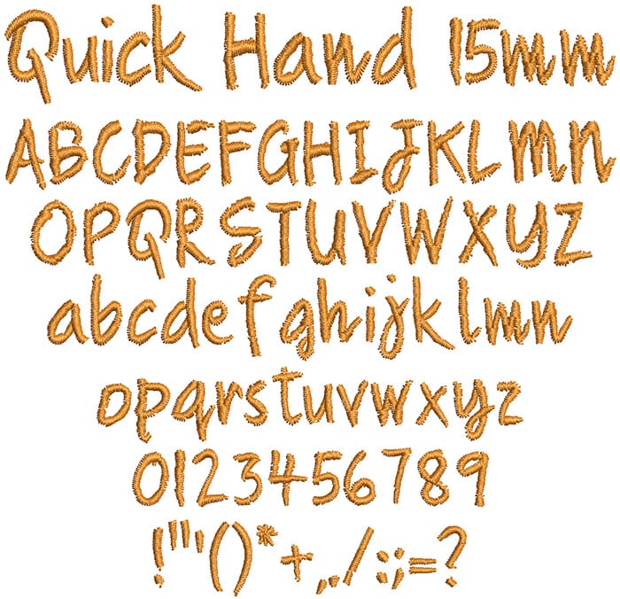 Quick Hand 15mm Font 1 | Embroidery Legacy Quick Hand 15mm Font 1