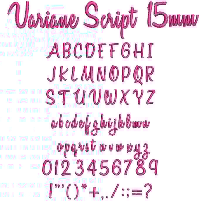 Variane Script 15mm Font 1 | Embroidery Legacy Variane Script 15mm Font 1