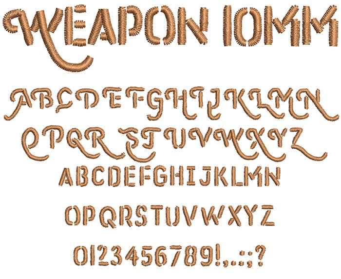 Weapon 10mm Font 1 | Embroidery Legacy Weapon 10mm Font 1