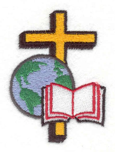 Embroidery Design: Cross globe and bible <br>1.83"w X 2.56"h