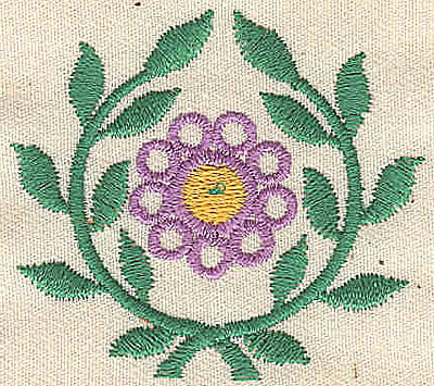 Embroidery Design: Flower in circle of leaves<br> 2.04w X 1.82h