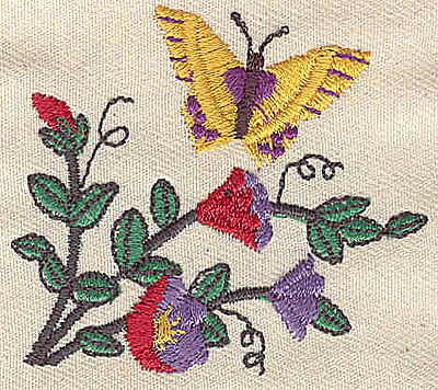 Embroidery Design: Flowers with butterfly<br> 2.26w X 1.97h