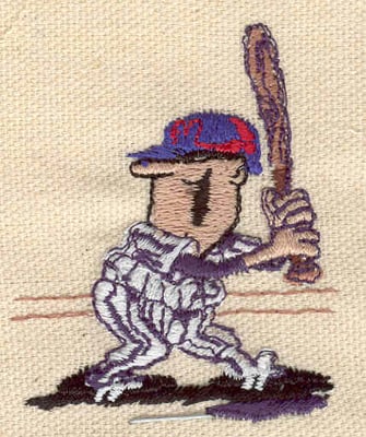 Embroidery Design: Baseball player cartoon<br> 2.00w X 2.22h