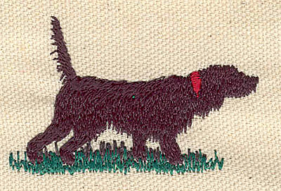 Embroidery Design: Dog on grass<br> 2.27w X 1.49h