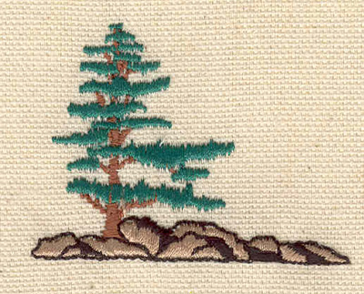 Embroidery Design: Evergreen on rocks <br> 1.70"h x 2.30"w