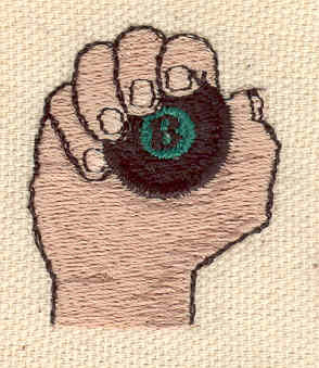 Embroidery Design: Hand with eight ball<br> 1.20w X 1.40h