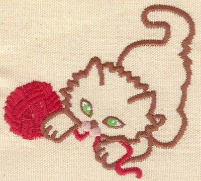 Embroidery Design: Kitten with ball of wool<br> 4.00w X 3.55h