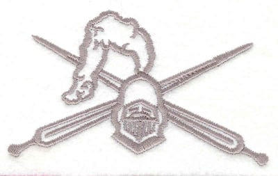 Embroidery Design: Knight's Helmet with Swords <br> 2.20" x 3.75"