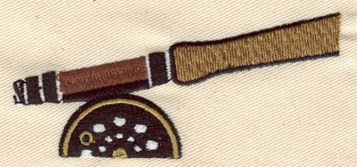 Embroidery Design: Fishing rod and reel<br> 3.70w X 1.70h