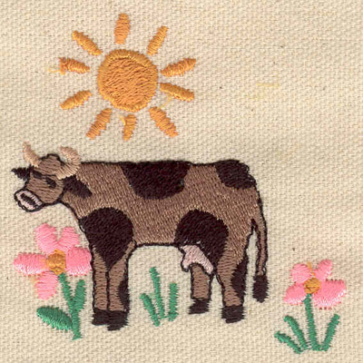 Embroidery Design: Cow in meadow<br> 2.60w X 2.70h