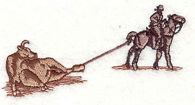Embroidery Design: Cowboy roping bull<br>1.89"H x 3.78"W