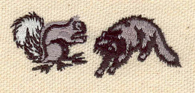 Embroidery Design: Squirrel and racoon<br> 2.13w X 0.83h