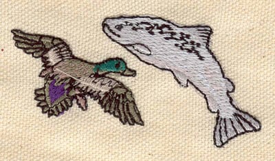 Embroidery Design: Duck and fish<br> 2.73w X 1.44h