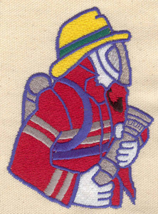 Embroidery Design: Fireman with hose large<br> 3.14w X 4.29h