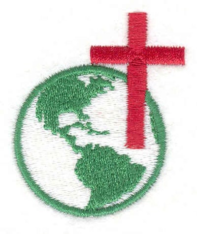 Embroidery Design: Cross with globe <br>1.67"w X 2.03"h