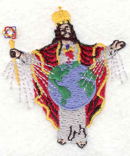 Embroidery Design: Priest with globe <br>2.02"w X 2.33"h