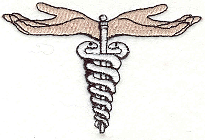 Embroidery Design: Hands with Health Symbol<BR>2.24" x 3.43"
