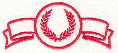 Embroidery Design: Wreath in Medal / Banner<br>1.64" x 3.83"