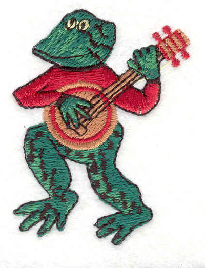 Embroidery Design: Frog banjo amphibian cartoon  <br>1.90"w X 2.41"h