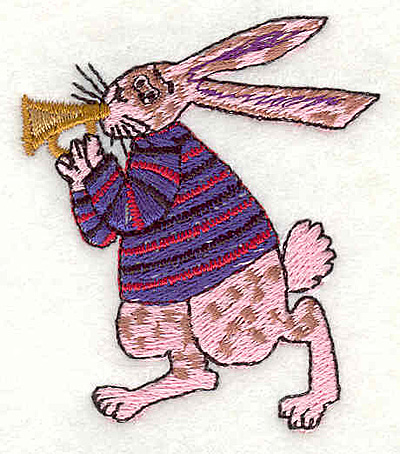 Embroidery Design: Rabbit playing horn <br>2.06"w X 2.37"h