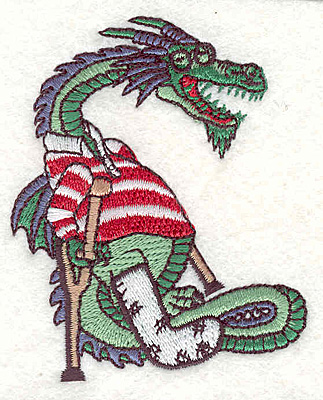 Embroidery Design: Dragon with broken leg<br>3.19"Hx2.56"W
