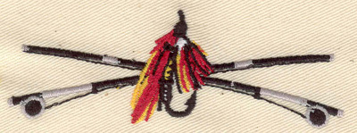 Embroidery Design: Crossed fishing rods with lure<br> 3.92w X 1.33h